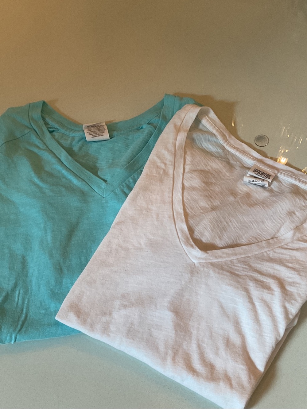 PINK VICTORIA’s SECRETWhite V-Neck Tee & Aqua V-Neck Tee - Pack